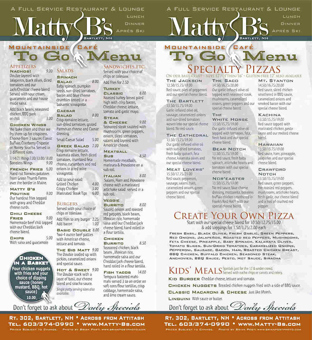to go menu, Matty B's